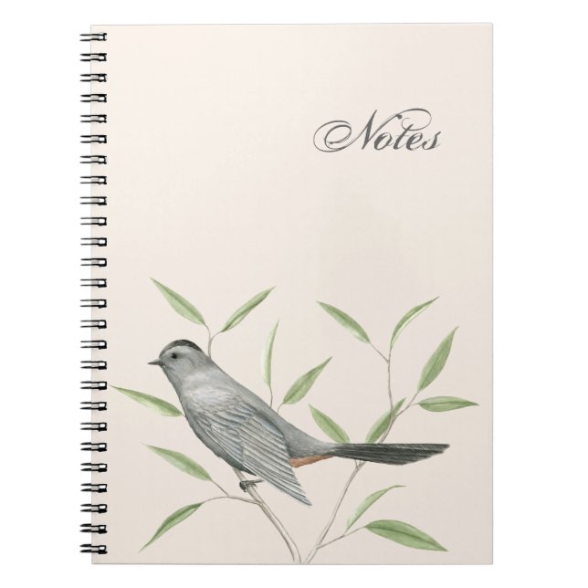 Grey Catbird Customisable Bird Art Notebook (Front)