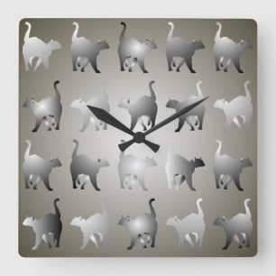 Grey Cats Pattern Square Wall Clock