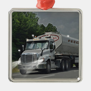 Grey Cattle Feed Cistern Truck for Truckers & Kids Metal Ornament