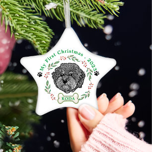 Grey Cavoodle Dog Personalised Hand Drawing Ceramic Ornament