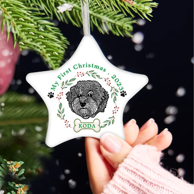 Grey Cavoodle Dog Personalised Hand Drawing Ceramic Ornament (Creator Uploaded)