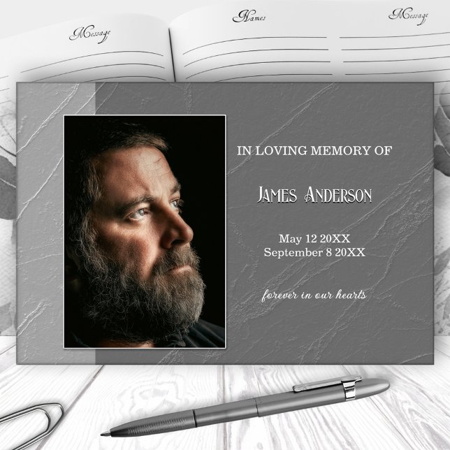 Grey Celebration of Life Memorial Photo Guest Book (Creator Uploaded)