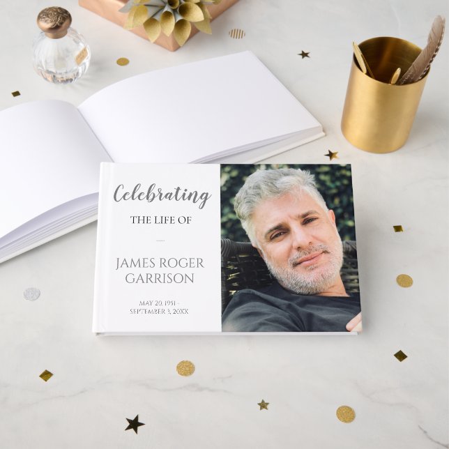 Grey Celebration of Life Memorial Photo Guest Book (Front Open)