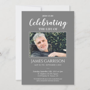 Grey Celebration of Life Photo Memorial Invitation