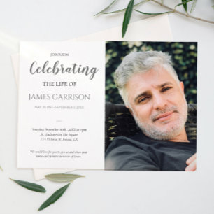 Grey Celebration of Life With Photo Funeral Invitation