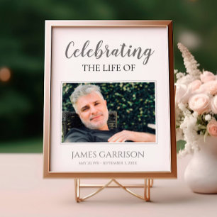 Grey Celebration Of Life with Photo Funeral Poster