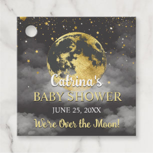 Grey Celestial Over the Moon and Stars Baby Shower Favour Tags