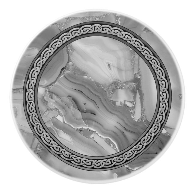 Grey Celtic Circle Vintage Marble Look Ceramic Knob (Front)