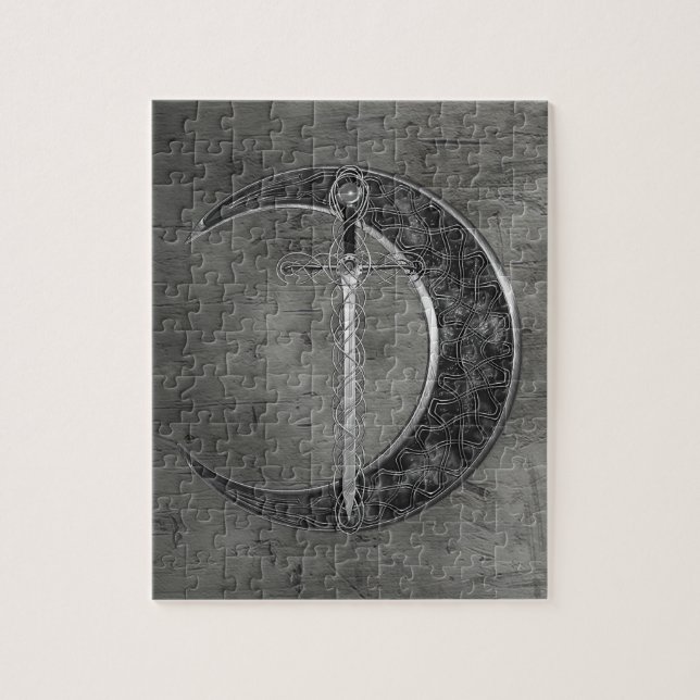 Grey Celtic Moon And Sword Jigsaw Puzzle (Vertical)