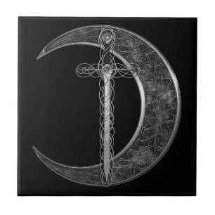 Grey Celtic Moon And Sword Tile