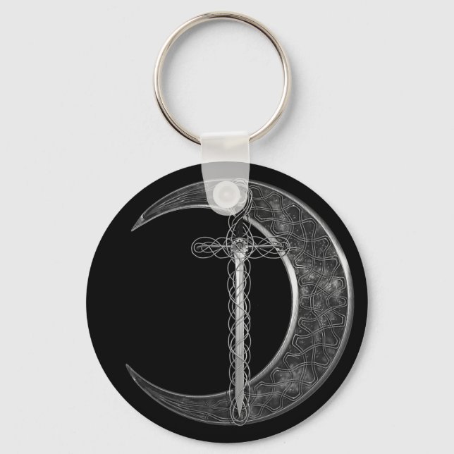 Grey Celtic Sword and Moon Key Ring (Front)