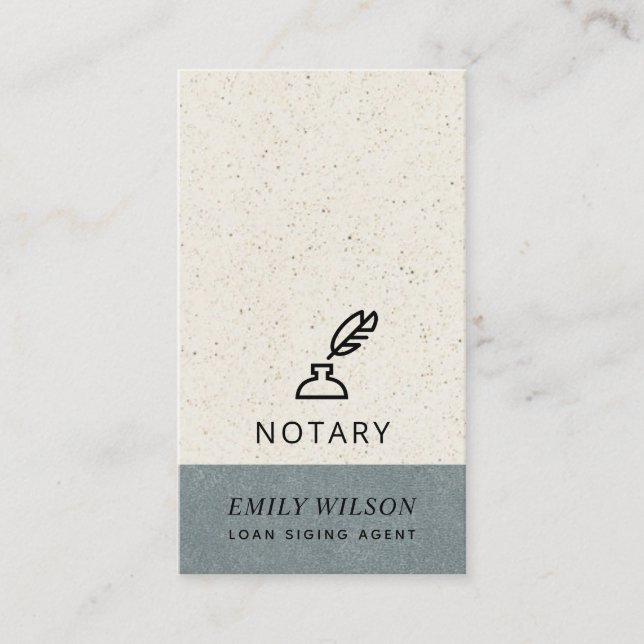 GREY CERAMIC GLAZED SPECKLED FEATHER NIB NOTARY BUSINESS CARD (Front)