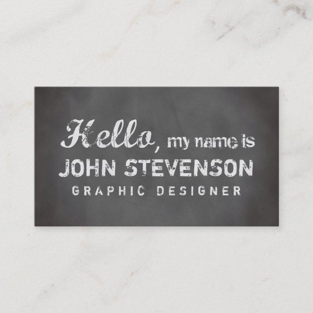 Grey chalkboard chic hello graphic designer business card (Front)