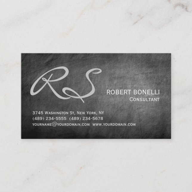 Grey Chalkboard Monogram Plain Professional Business Card (Front)