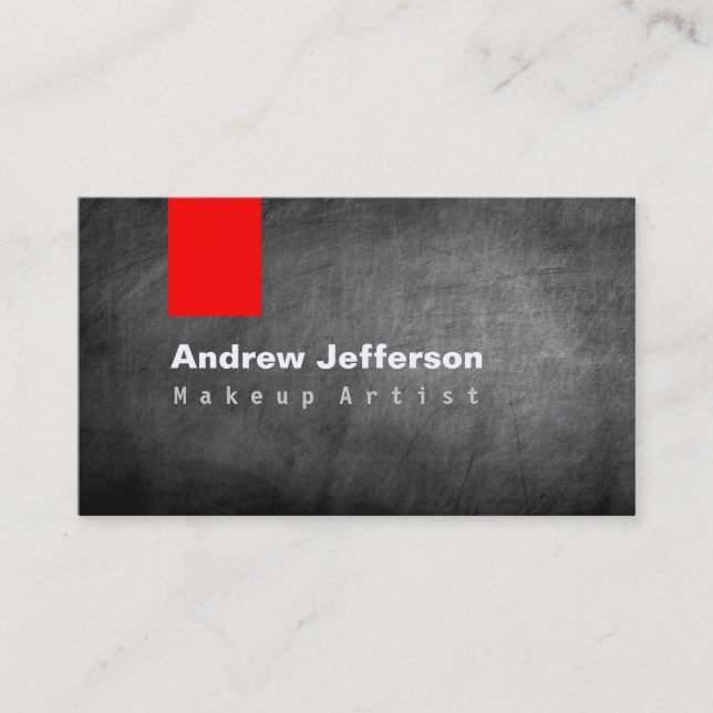 Grey Chalkboard Pattern Red Business Card (Front)