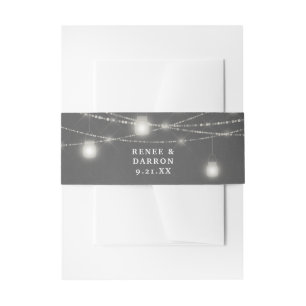 Grey Chalkboard & White Mason Jar String Lights Invitation Belly Band