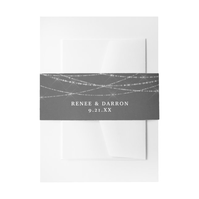 Grey Chalkboard & White String Lights Invitation Belly Band (Front Example)