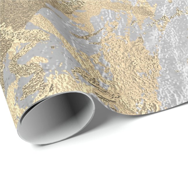 Grey Champaigne Gold Marble Grey Metallic Stroke Wrapping Paper (Roll Corner)