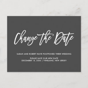 Grey Change the date Postponed Cancelled wedding Announcement Postcard