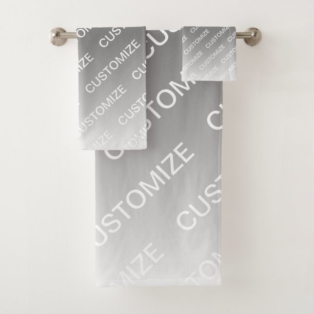 Grey (changeable colour) Ombre & Text Pattern Bath Towel Set (Insitu)