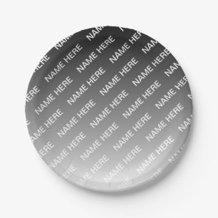 Grey (changeable colour) Ombre & Text Pattern Paper Plate
