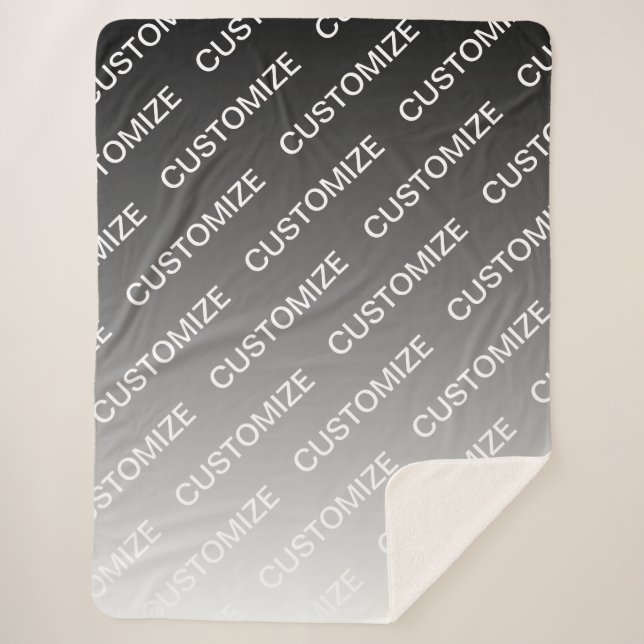 Grey (changeable colour) Ombre & Text Pattern Sherpa Blanket (Front)