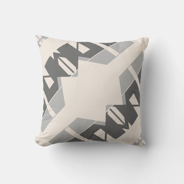 Grey Charcoal Beige Shapes Diagonal Abstract Cushion (Front)