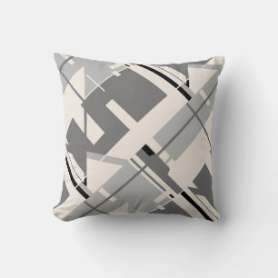 Grey Charcoal Black Beige Slanted Abstract Design Cushion