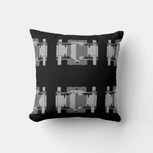 Grey Charcoal Black Geometric Rows Motif Cushion