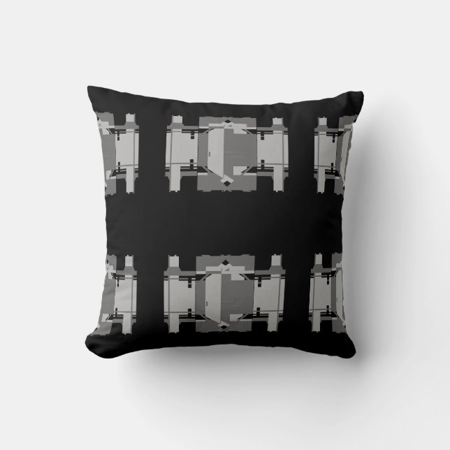 Grey Charcoal Black Geometric Rows Motif  Cushion (Front)
