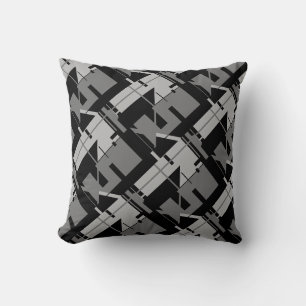 Grey Charcoal Black Slanted Abstract Large Tiles Cushion