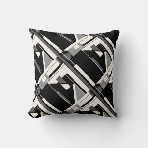 Grey Charcoal Black White Diagonal Geometric Motif Cushion