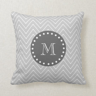 Grey & Charcoal Modern Chevron Custom Monogram Cushion