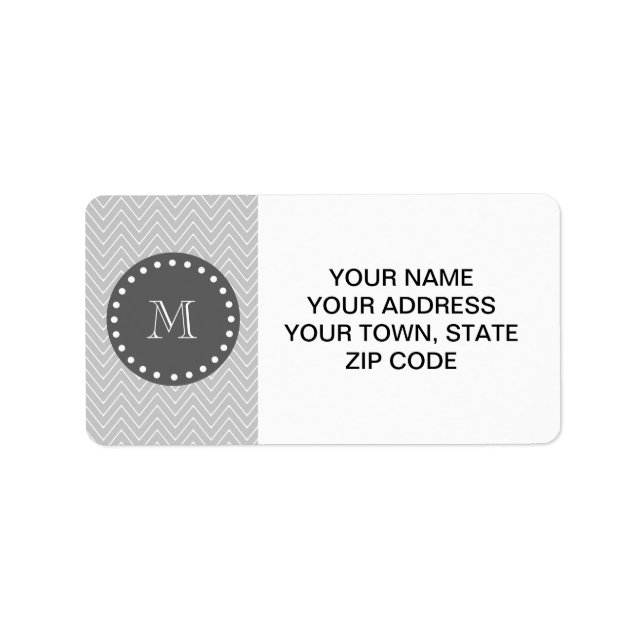 Grey & Charcoal Modern Chevron Custom Monogram Label (Front)