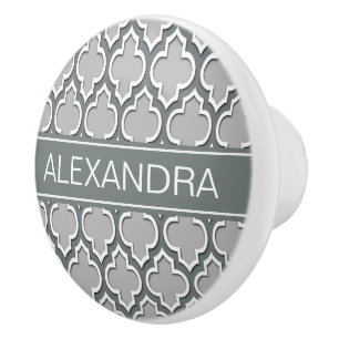 Grey Charcoal Moroccan #5DS Charcoal Name Monogram Ceramic Knob