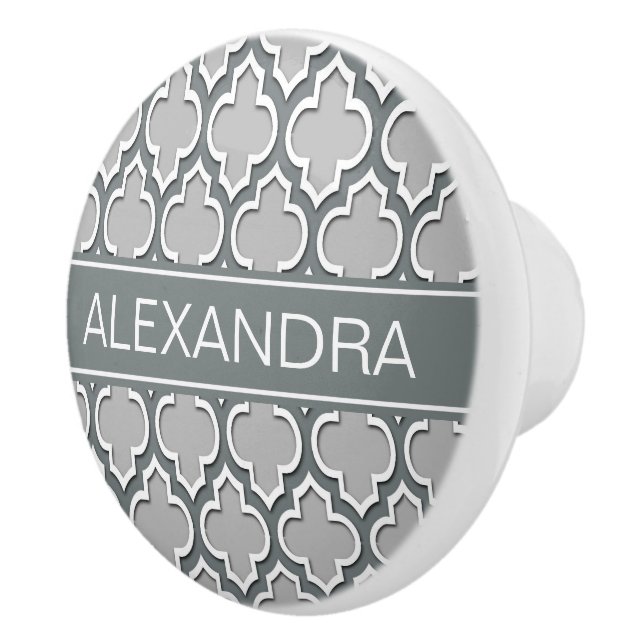 Grey Charcoal Moroccan #5DS Charcoal Name Monogram Ceramic Knob (Right)