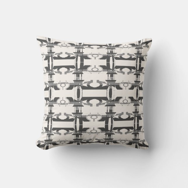 Grey Charcoal Off-White Perpendicular Rows Design Cushion (Front)