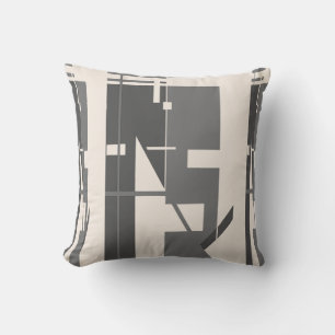 Grey Charcoal on Beige Bold Vertical Tribal Art Cushion