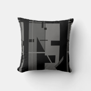 Grey Charcoal on Black Bold Vertical Tribal Art Cushion