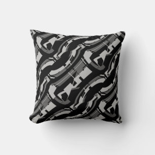 Grey Charcoal on Black Diagonal Pattern Abstract Cushion