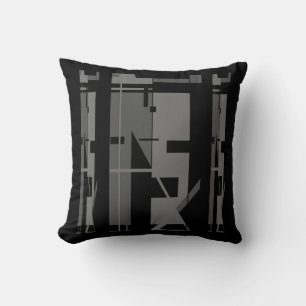 Grey Charcoal on Black Tribal Art Abstract Motif Cushion