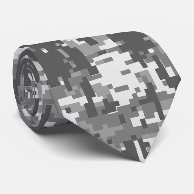 Grey Charcoal Urban Digital Camo Pattern Tie (Rolled)