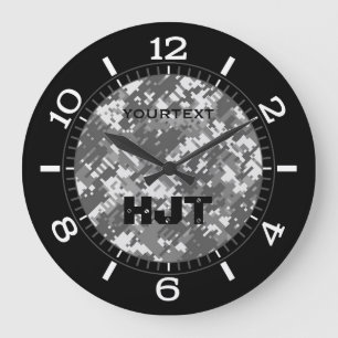 Grey Charcoal Urban Digital Camouflage Personalise Large Clock