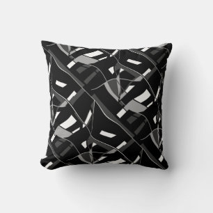 Grey Charcoal White Black Slanted Twirling Lines Cushion