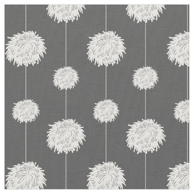 Grey Cheerleader Pom Pom Pattern Fabric (Close Up)