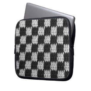 Grey Chequered Artisan Crochet Print Electronics B Laptop Sleeve