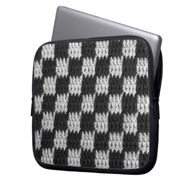 Grey Chequered Artisan Crochet Print Electronics B Laptop Sleeve (Front Left)