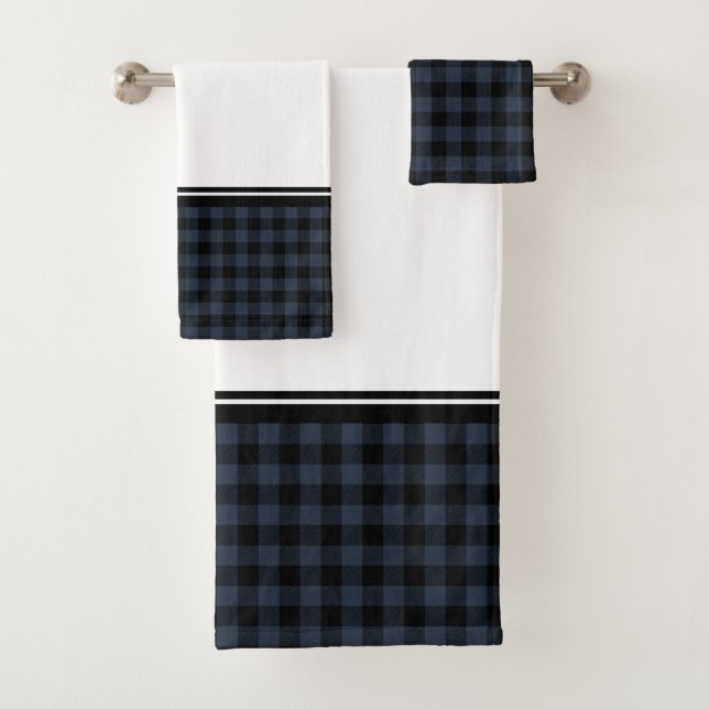 Grey Chequered Bath Towel Set (Insitu)