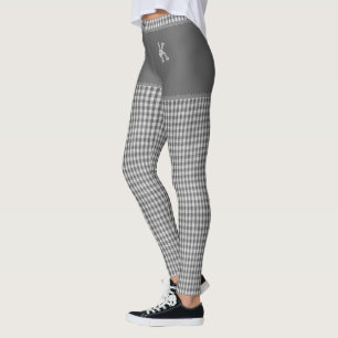 Grey Chequered Fabric Print Monogram Personalised Leggings