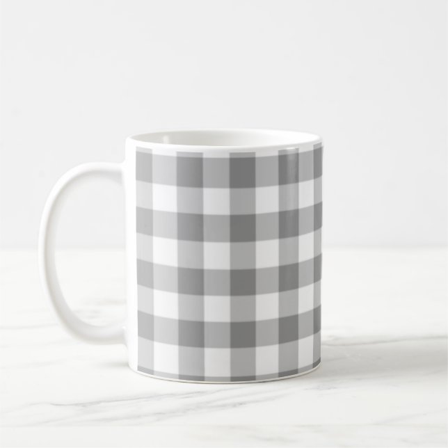 Grey Chequered Square Seamless Pattern Coffee Mug (Left)